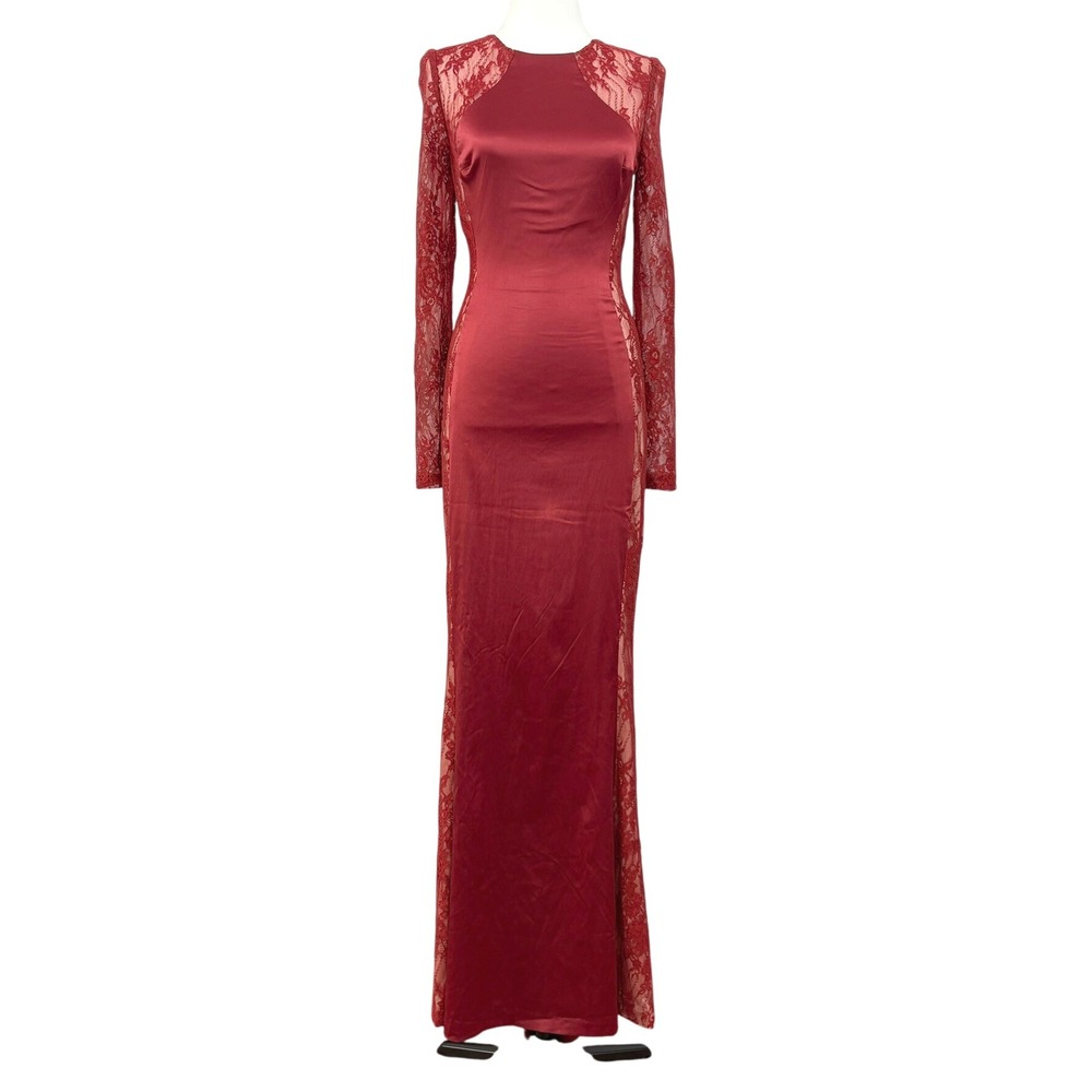 MANDALAY Julian Joyce Burgundy Unconventional Lace Maxi Dress Holiday Gown Sz 4